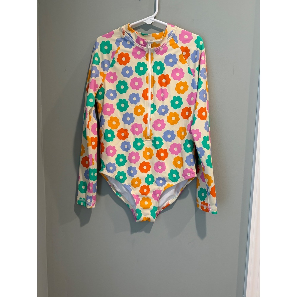 Hanna Andersson Kids Retro Floral Long Sleeve Rash Guard Swimsuit US 8 130cm